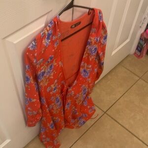 NWOT ZARA WD DRESS SHORT Floral Red and Purple Kimono